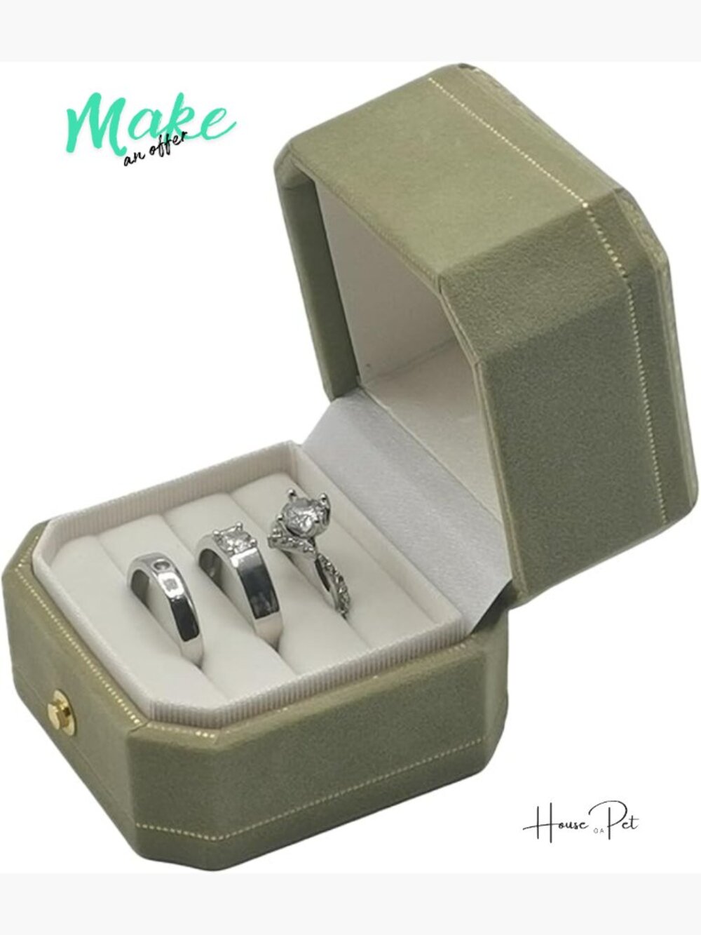 Velvet Octagon Ring Box with Hinged Lid - Jewelry Box with Gold Lace